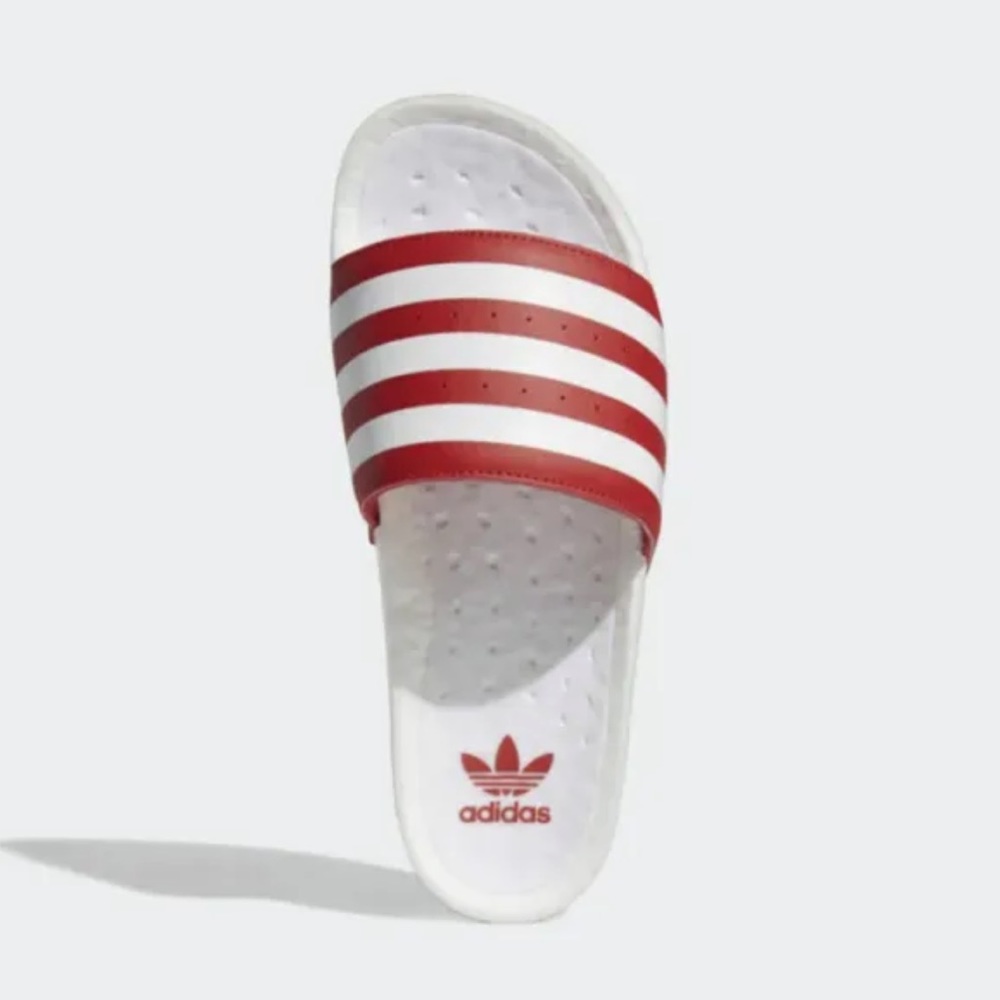 Adidas Adilette Boost Red White Mens Originals Sandals Slides FX5895 Size 9 Men.
